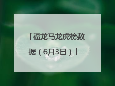福龙马龙虎榜数据（6月3日）