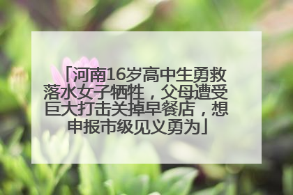 河南16岁高中生勇救落水女子牺牲，父母遭受巨大打击关掉早餐店，想申报市级见义勇为
